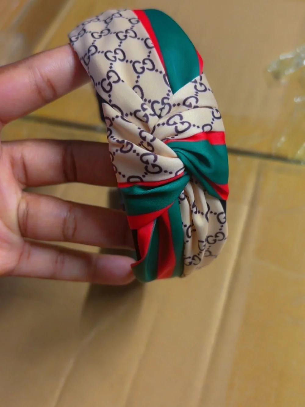 Gucci Green, Red & Beige Knotted Logo Headband